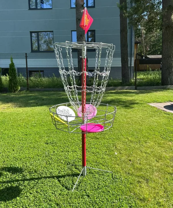 Disku golfs. Disku golfa noma. Aktīvas spēles pieaugušajiem.