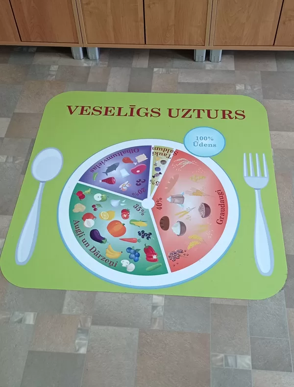 Veselīgs uzturs 1x1m Laminēta grīdas uzlīme Uzlīmes skolai Grīdas uzlīmes izglītības iestā